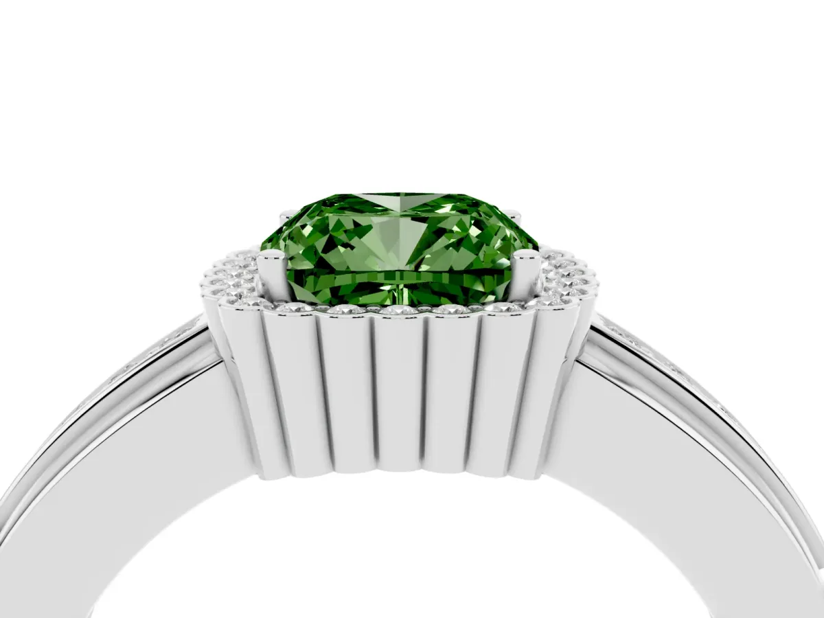 Fancy Green Cushion Cut Cut Halo Pave Band Four-Prong Ring Silver