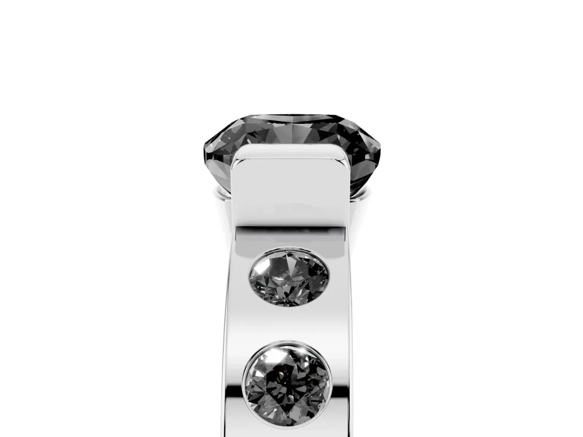 Fancy Black Cushion Cut Brilliant Channel-Set Diamond Ring with Bezel Prong Setting Silver