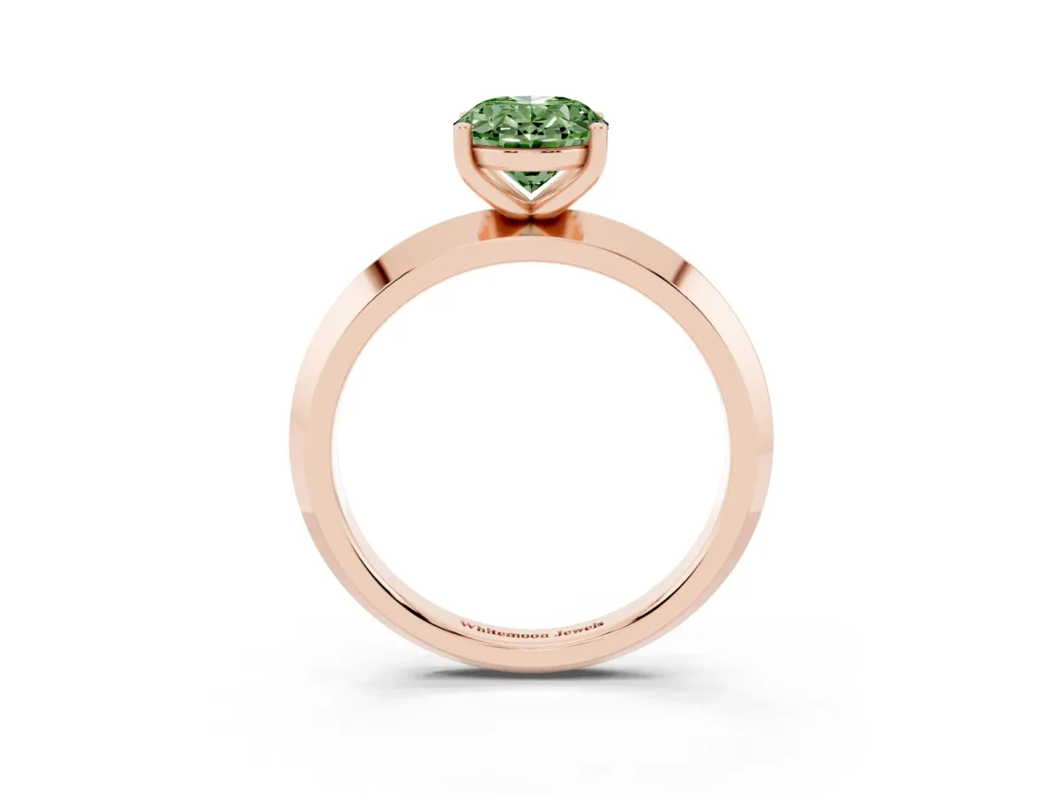 Fancy Green Oval Cut Cut Solitaire Engagement Ring with Flat Band and Four-Prong Setting Rose gold