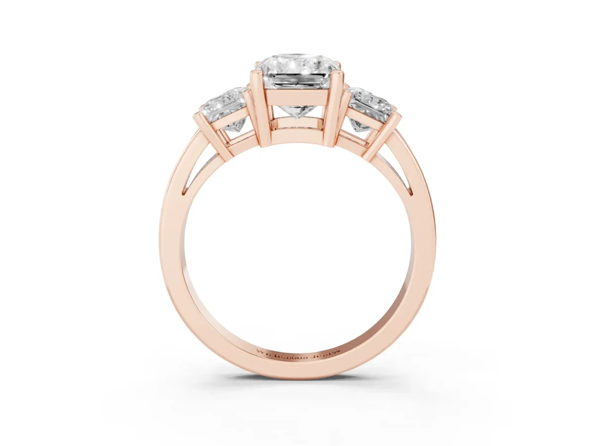Three-Stone Radiant Cut Cut Solitaire Ring with Prong Setting Rose gold