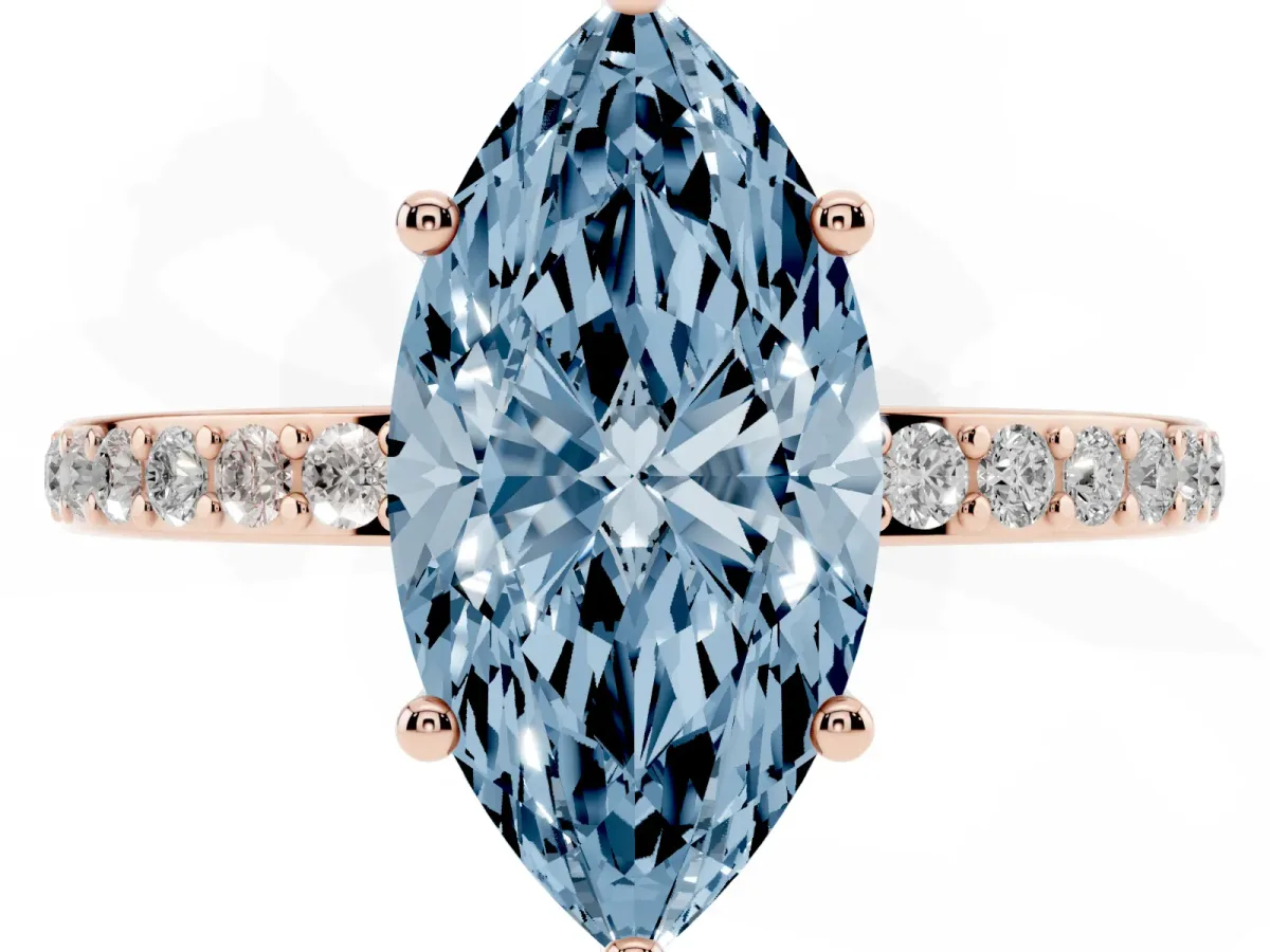 Fancy Blue Marquise Cut Cut Diamond Pavé Band Ring with Four-Prong Setting Rose gold