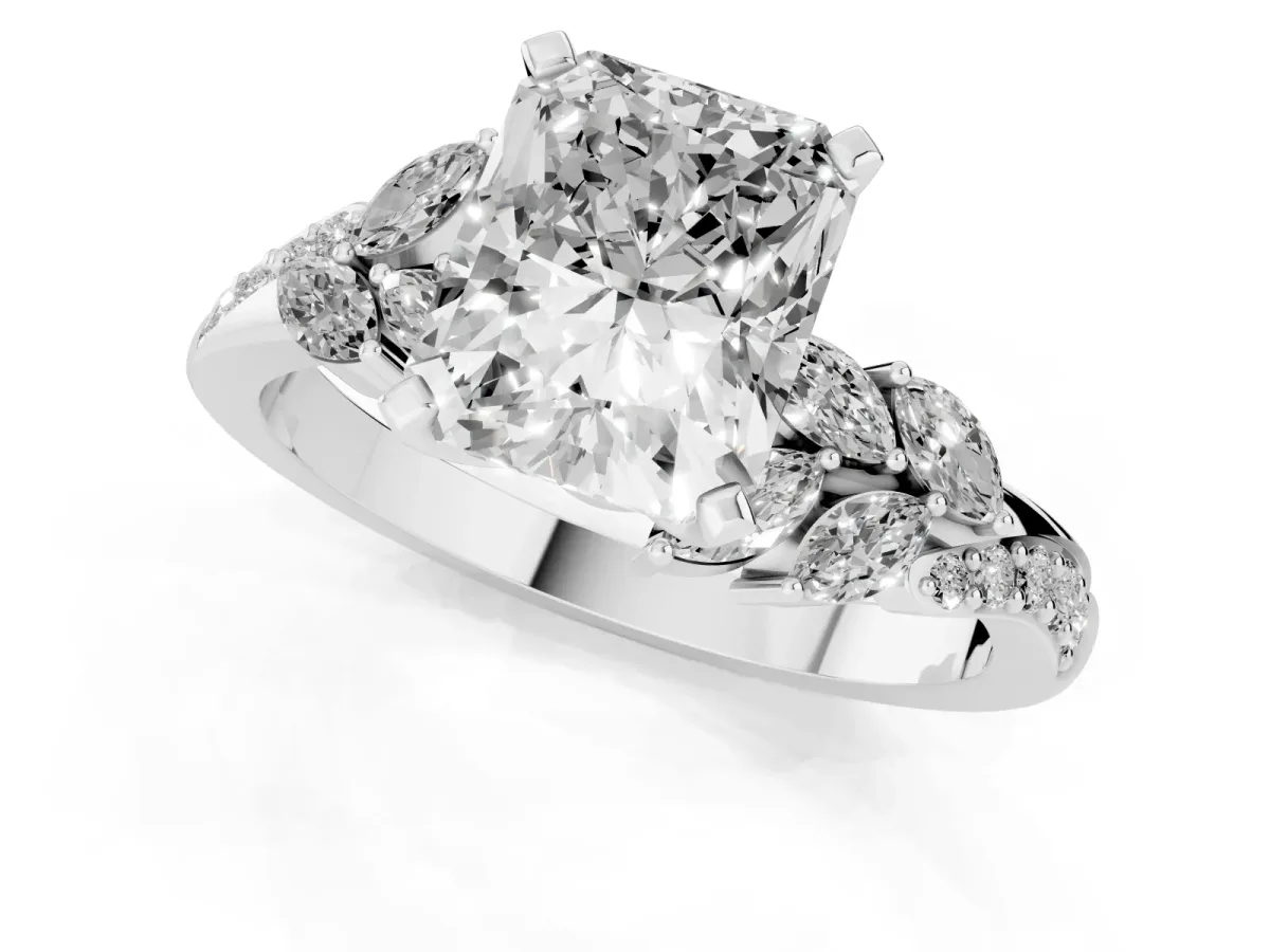 Radiant Cut Solitaire Marquise Twist Band with Six-Prong Setting Silver