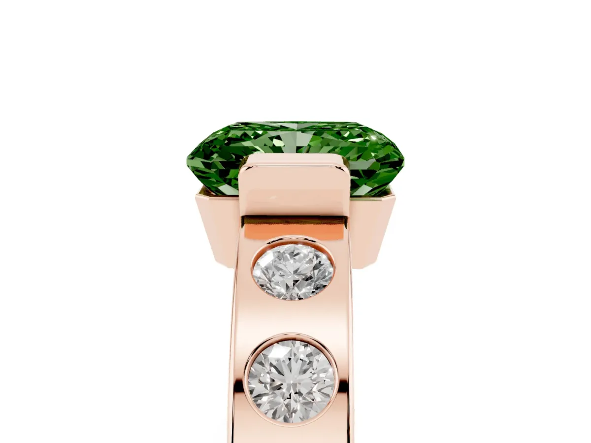 Fancy Green Radiant Cut Brilliant Channel-Set Diamond Ring with Bezel Prong Setting Rose gold