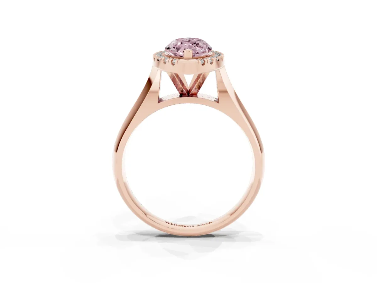 Fancy Pink Marquise Cut Cut Halo Solitaire Engagement Ring with Square Band and Four-Prong Setting Rose gold