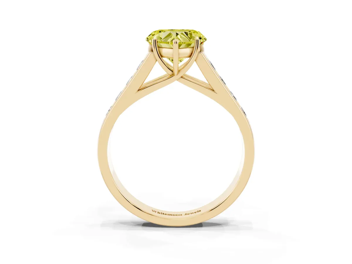 Fancy Yellow Heart Cut Brilliant Channel-Set Solitaire Ring with Four-Prong Setting Yellow gold