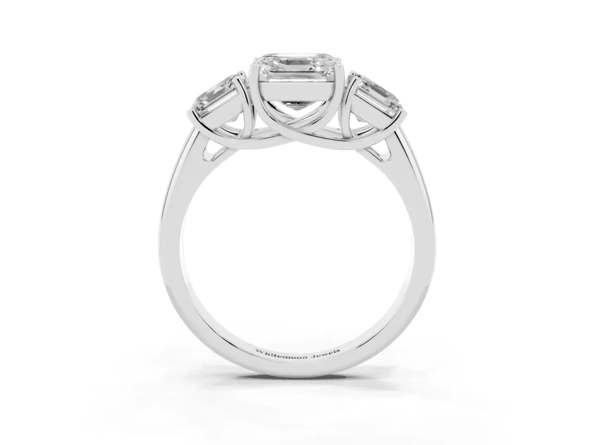 Three-Stone Asscher Cut Diamond Engagement Ring with Prong Setting Silver