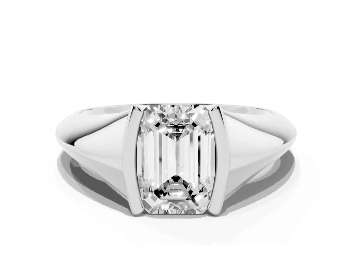 Emerald Cut Solitaire Tension Set Diamond Ring Silver
