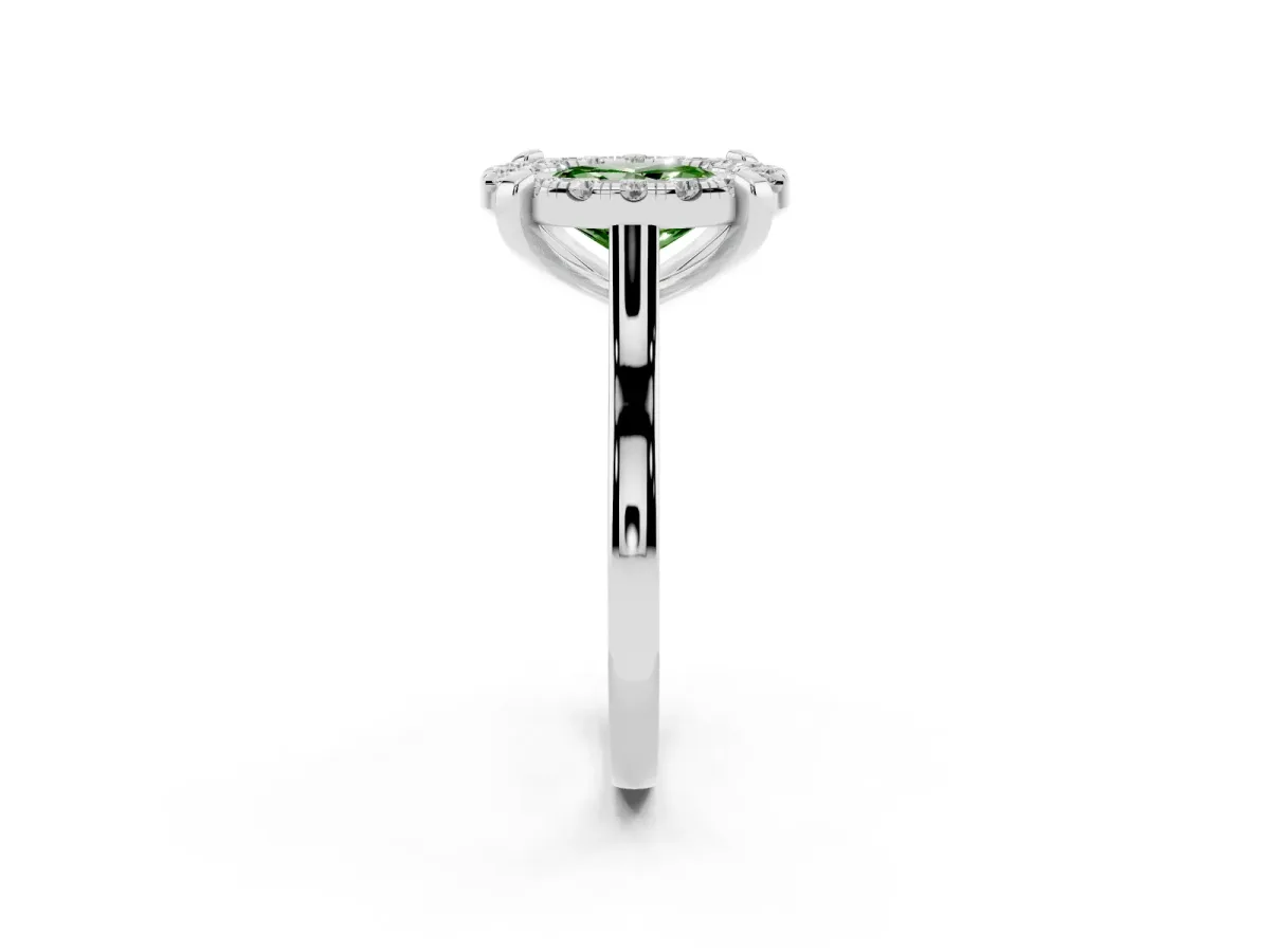 Fancy Green Oval Cut Diamond Cluster Halo Solitaire with Four-Prong Setting Platinum