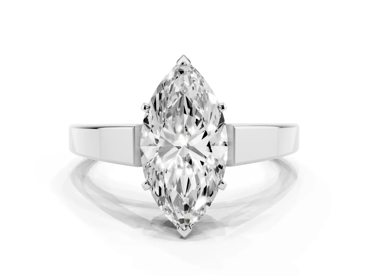 Marquise Cut Solitaire Engagement Ring with Four-Prong Setting and Tapered Band Silver