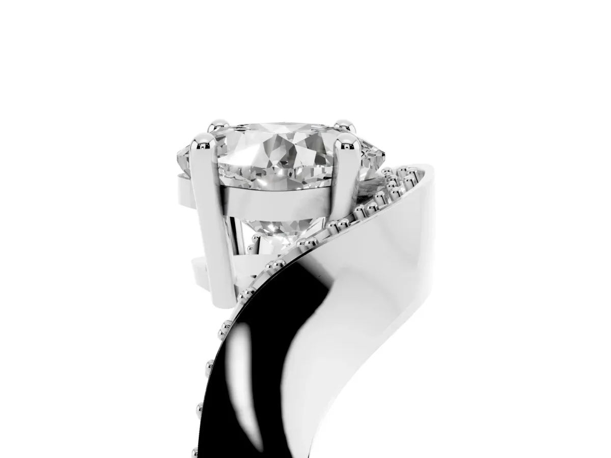 Cushion Cut Solitaire Diamond Engagement Ring with Pave Band and Four-Prong Setting Platinum