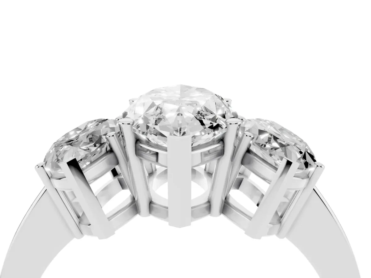 Three-Stone Marquise Cut Cut Diamond Engagement Ring with Flat Band and Four-Prong Setting Silver