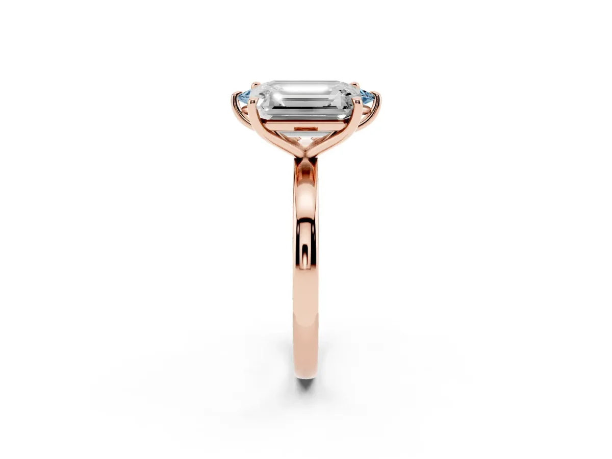 Fancy Blue Marquise Cut and Emerald Cut Toi Moi Ring with Prong Setting Rose gold