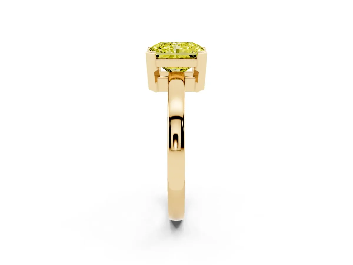 Fancy Yellow Radiant Cut Cut Solitaire Ring with Four-Prong Setting and Classic Band Yellow gold