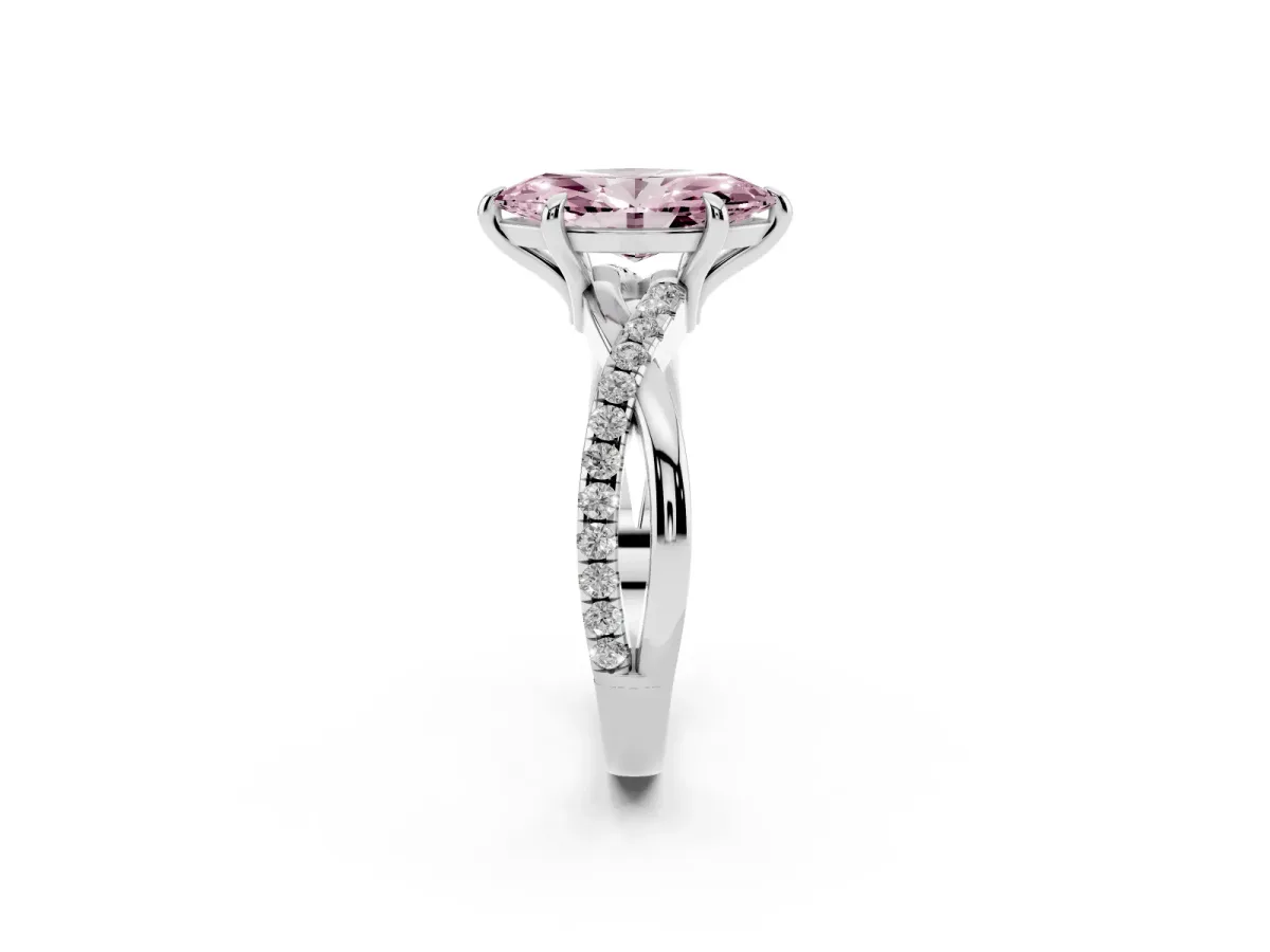 Fancy Pink Marquise Cut Cut Diamond Twist Band Solitaire with Prong Setting Silver