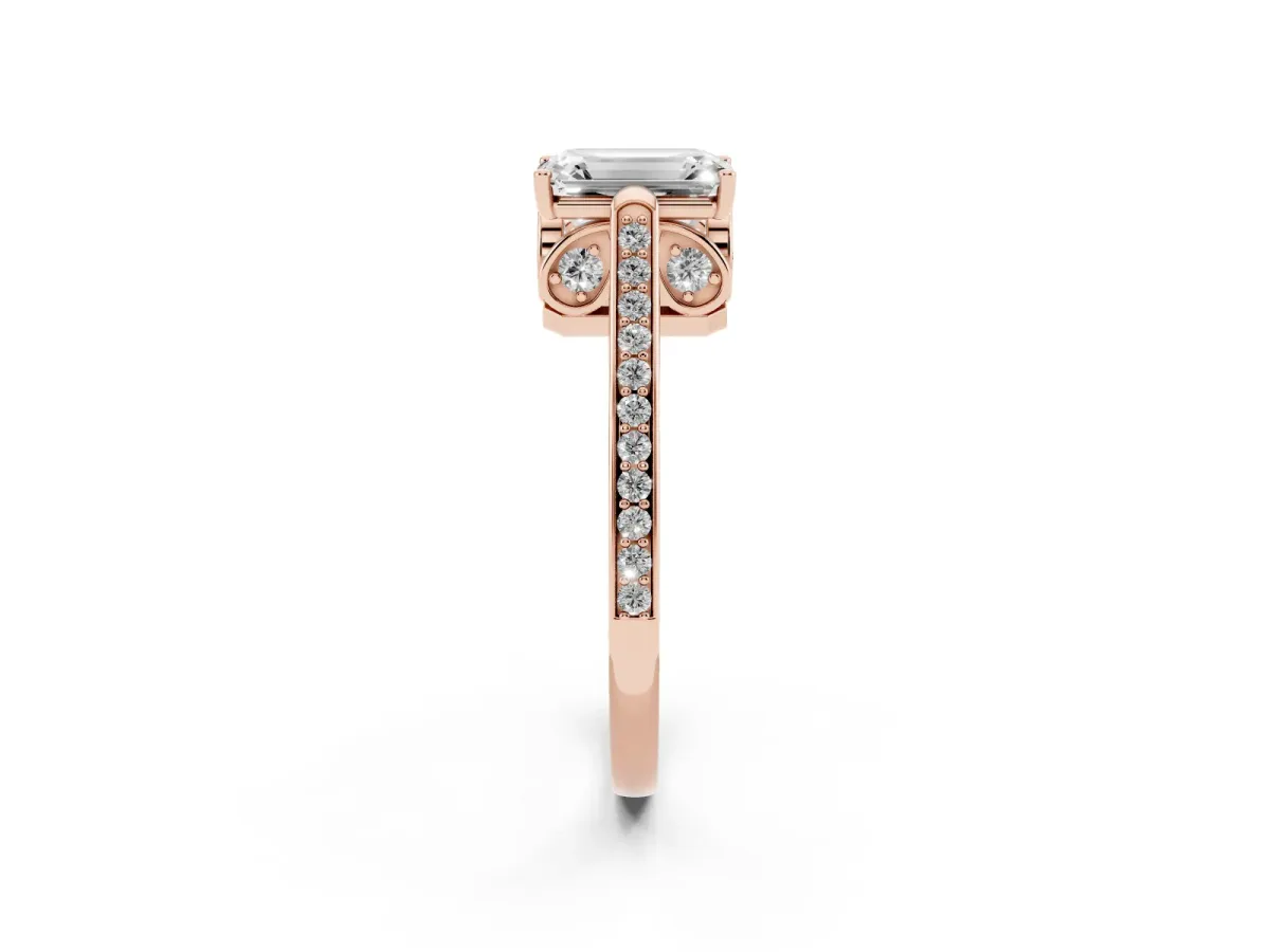Emerald Cut Cut Cathedral Pave Diamond Engagement Ring with Six-Prong Setting Rose gold