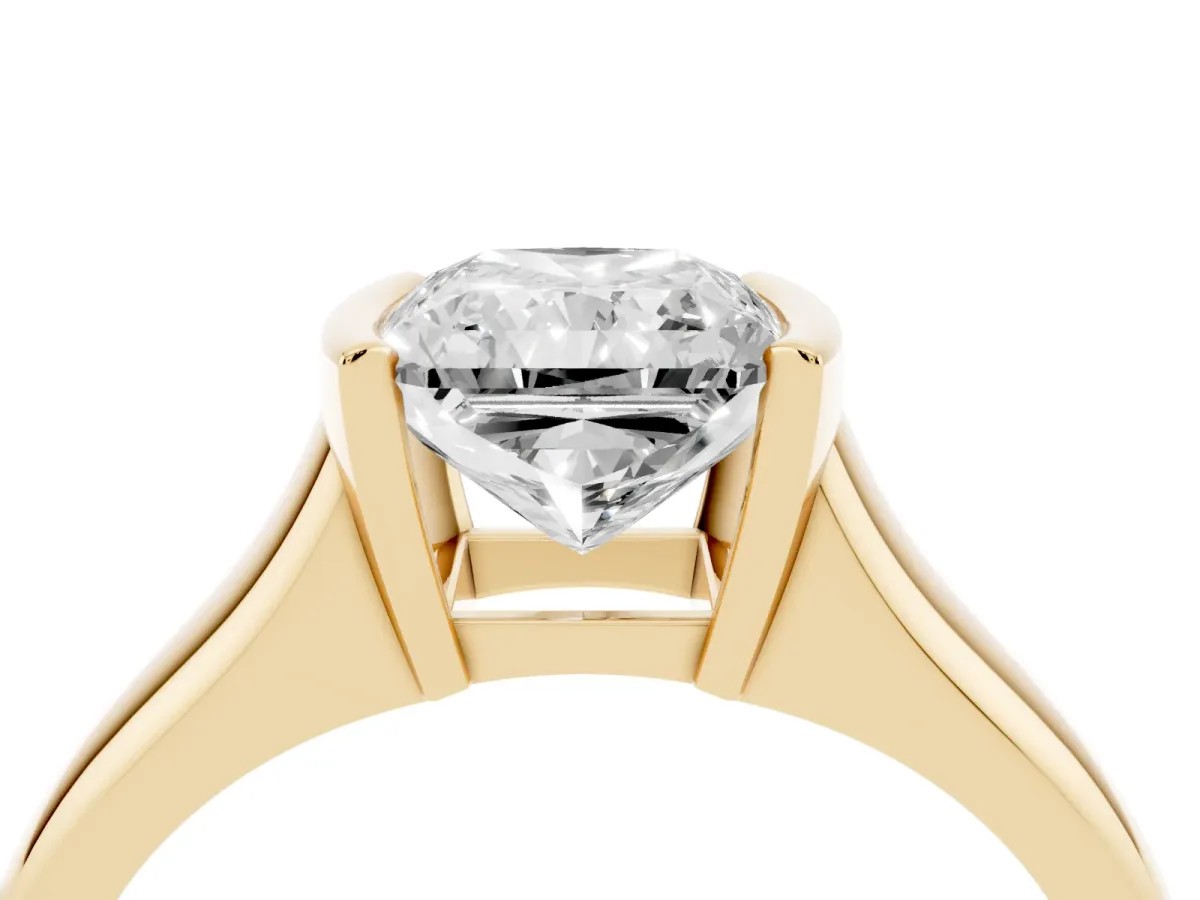 Radiant Cut Solitaire Tension Set Diamond Ring with Split Shank Band Yellow gold