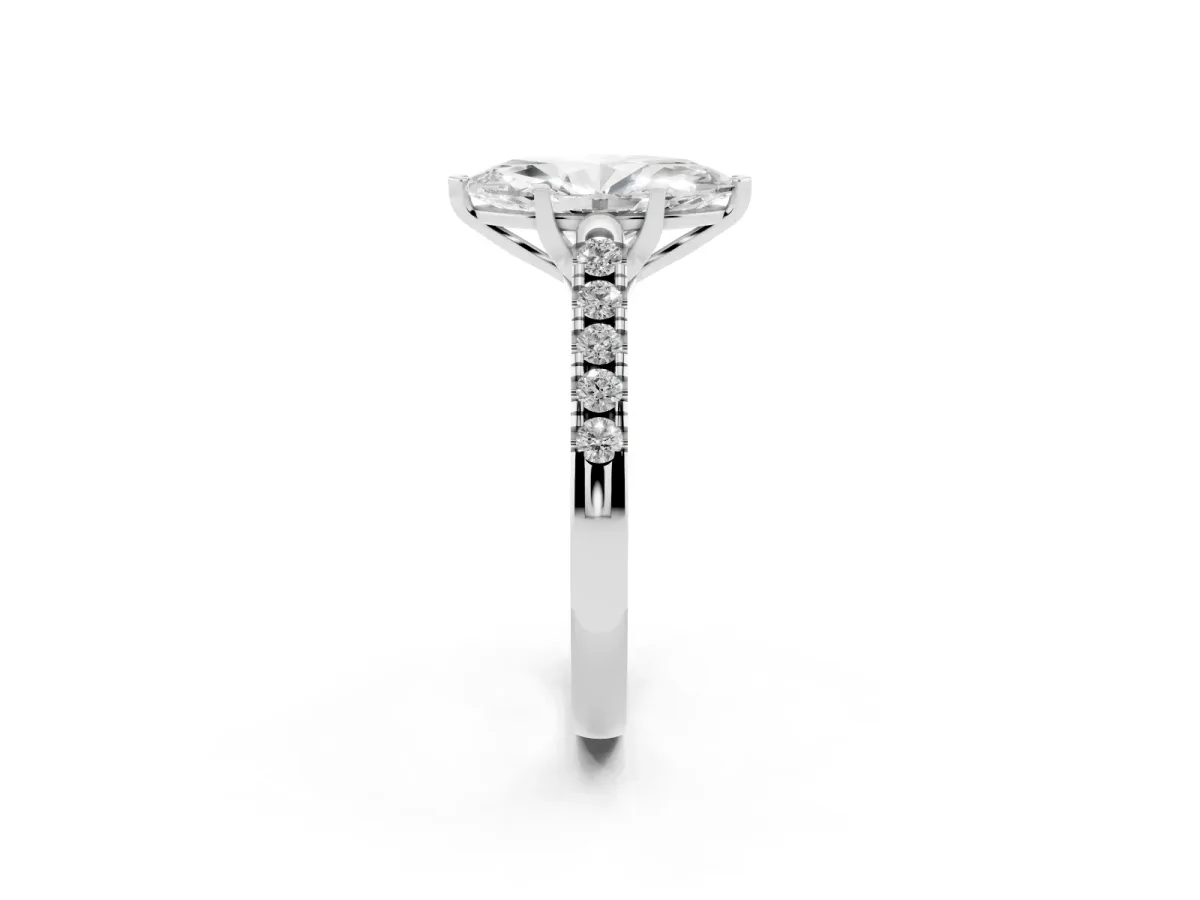 Marquise Cut Diamond Pavé Band Solitaire Ring with Prong Setting White gold