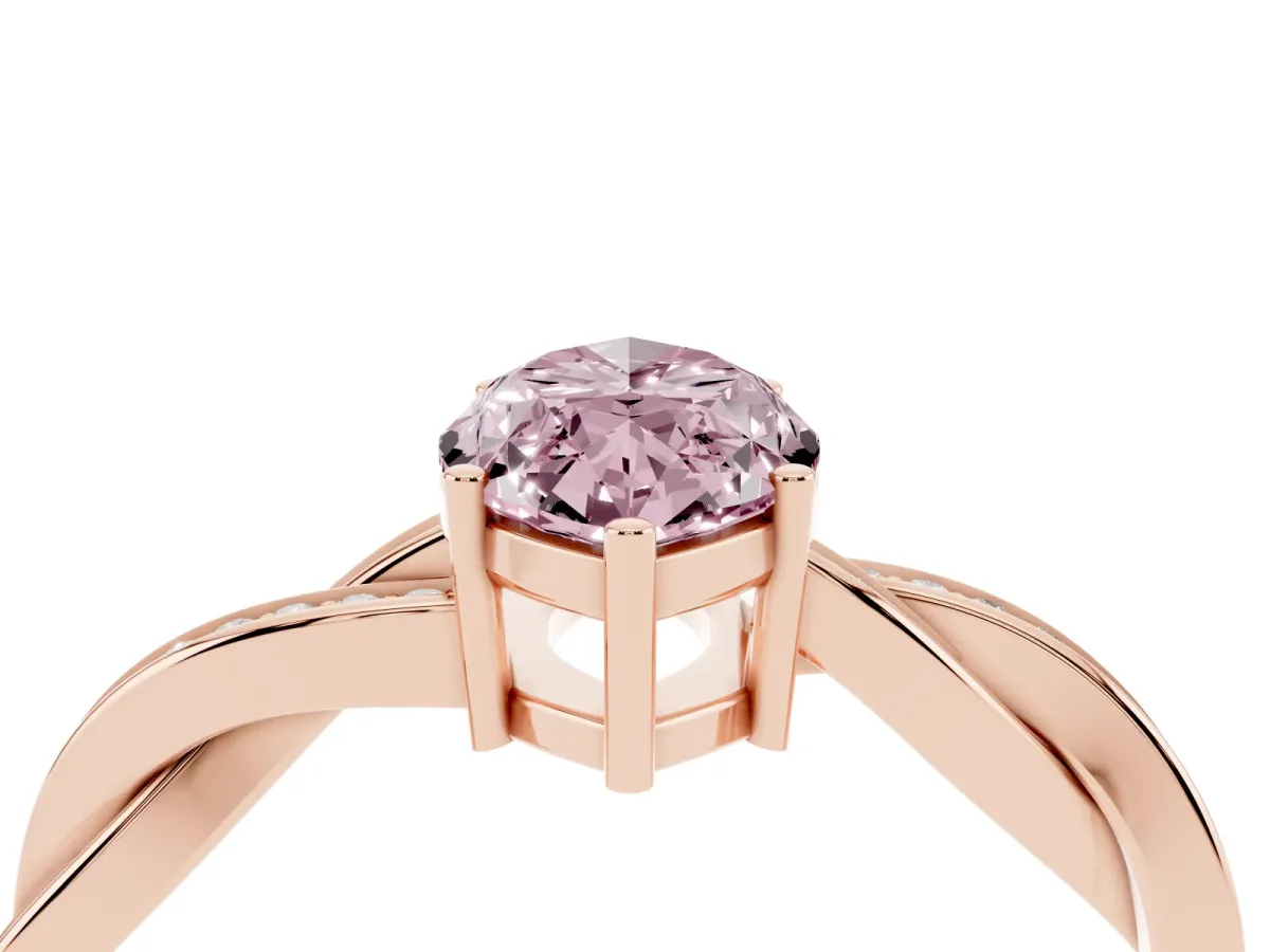 Fancy Pink Marquise Cut Solitaire Twisted Pave Diamond Ring with Four-Prong Setting Rose gold