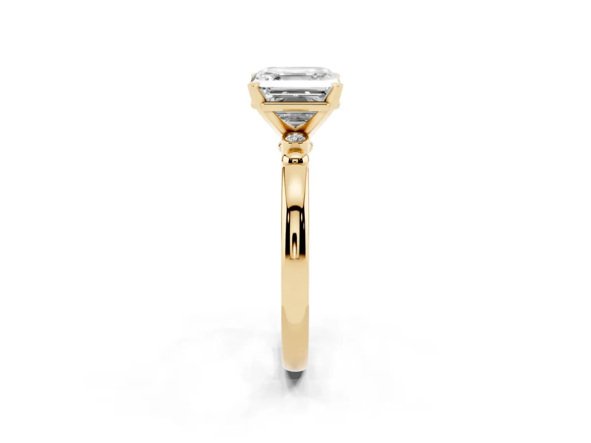 Asscher Cut Solitaire Beaded Band with Four-Prong Setting Yellow gold