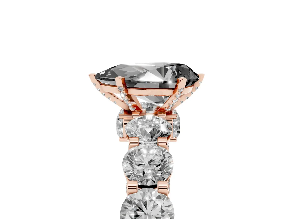 Fancy Black Pear Cut Diamond Side Stone Engagement Ring with Four-Prong Setting Rose gold
