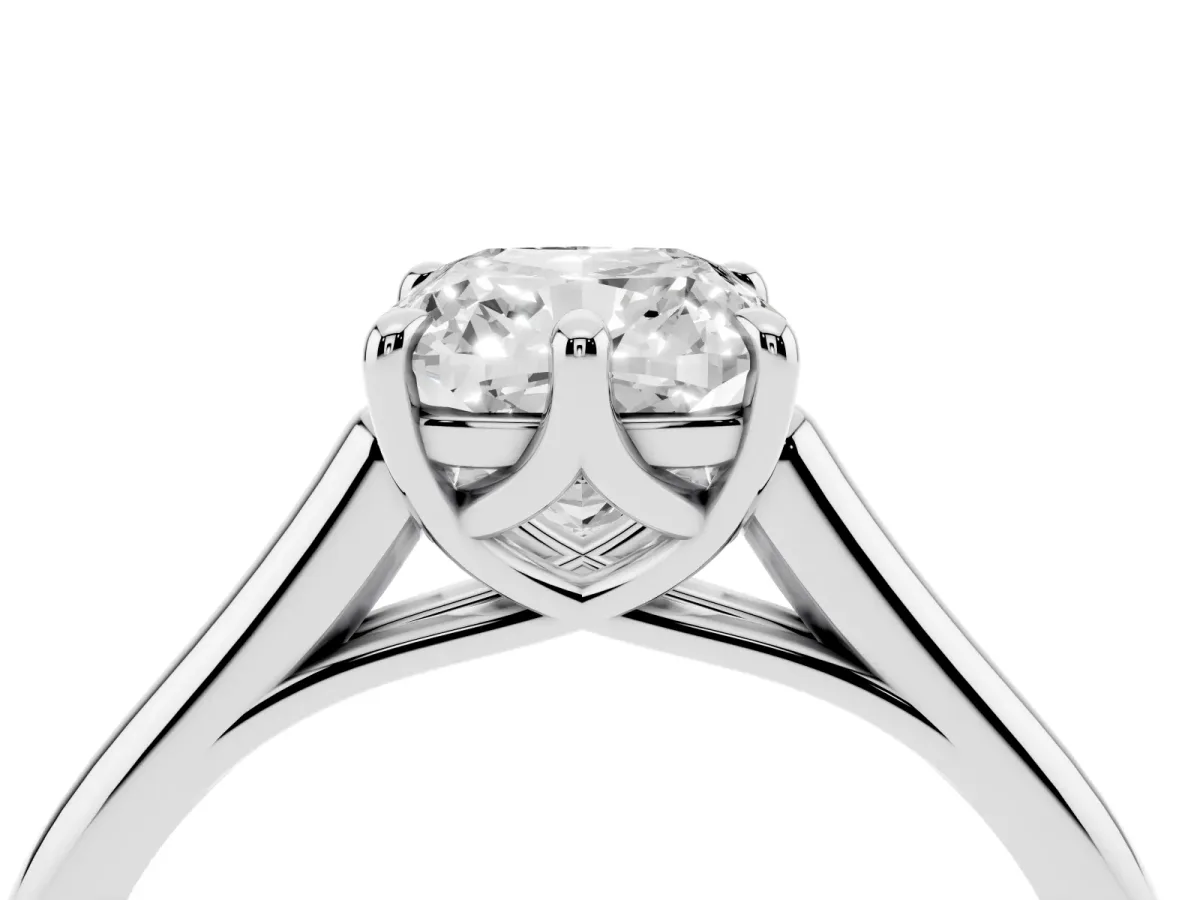 Cushion Cut Solitaire Engagement Ring with Six-Prong Setting and Classic Band Silver