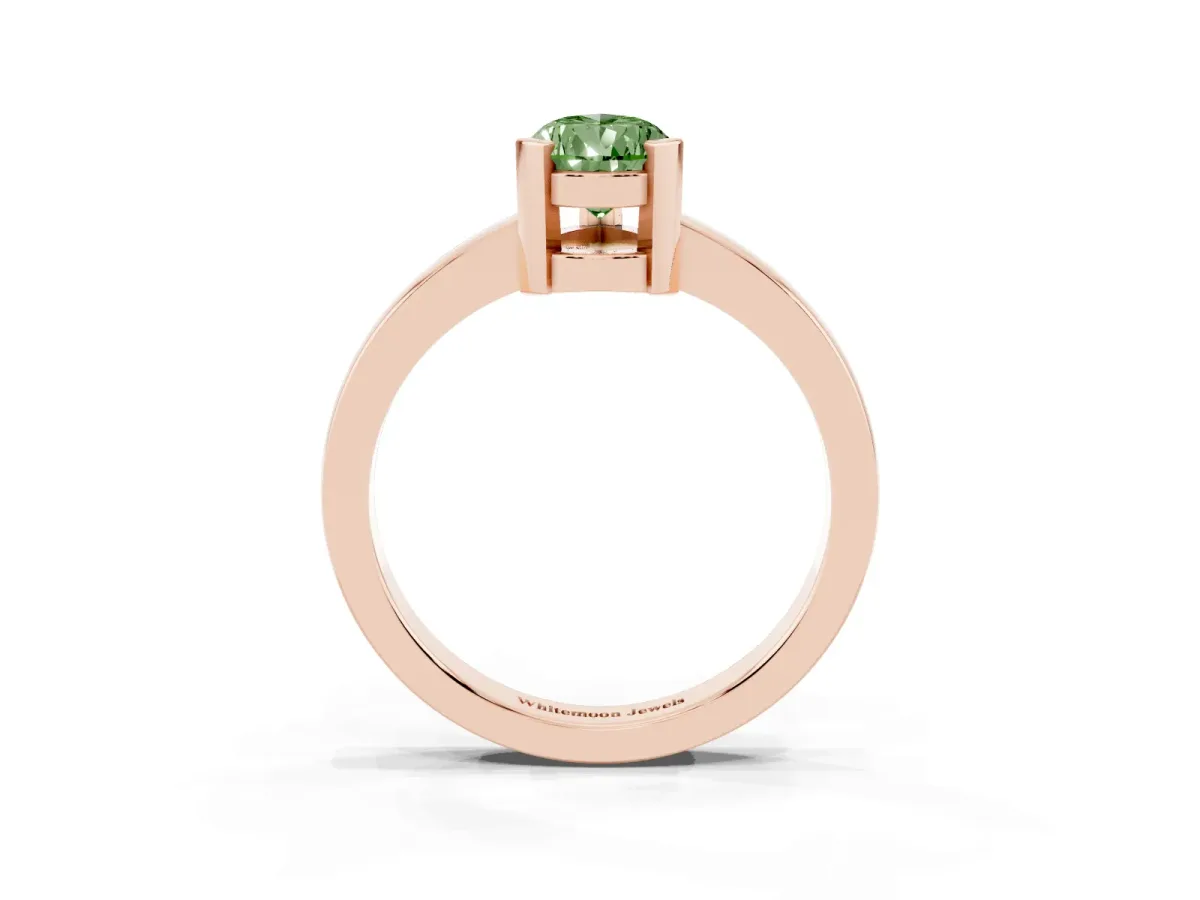 Fancy Green Pear Cut Cut Solitaire Ring with Four-Prong Setting and Classic Band Rose gold