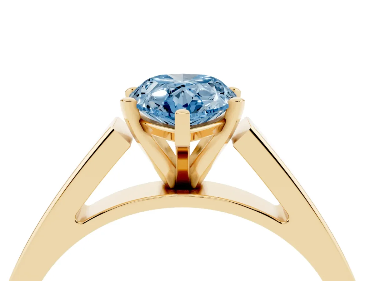 Fancy Blue Pear Cut Solitaire Engagement Ring with Four-Prong Setting and Tapered Band Yellow gold