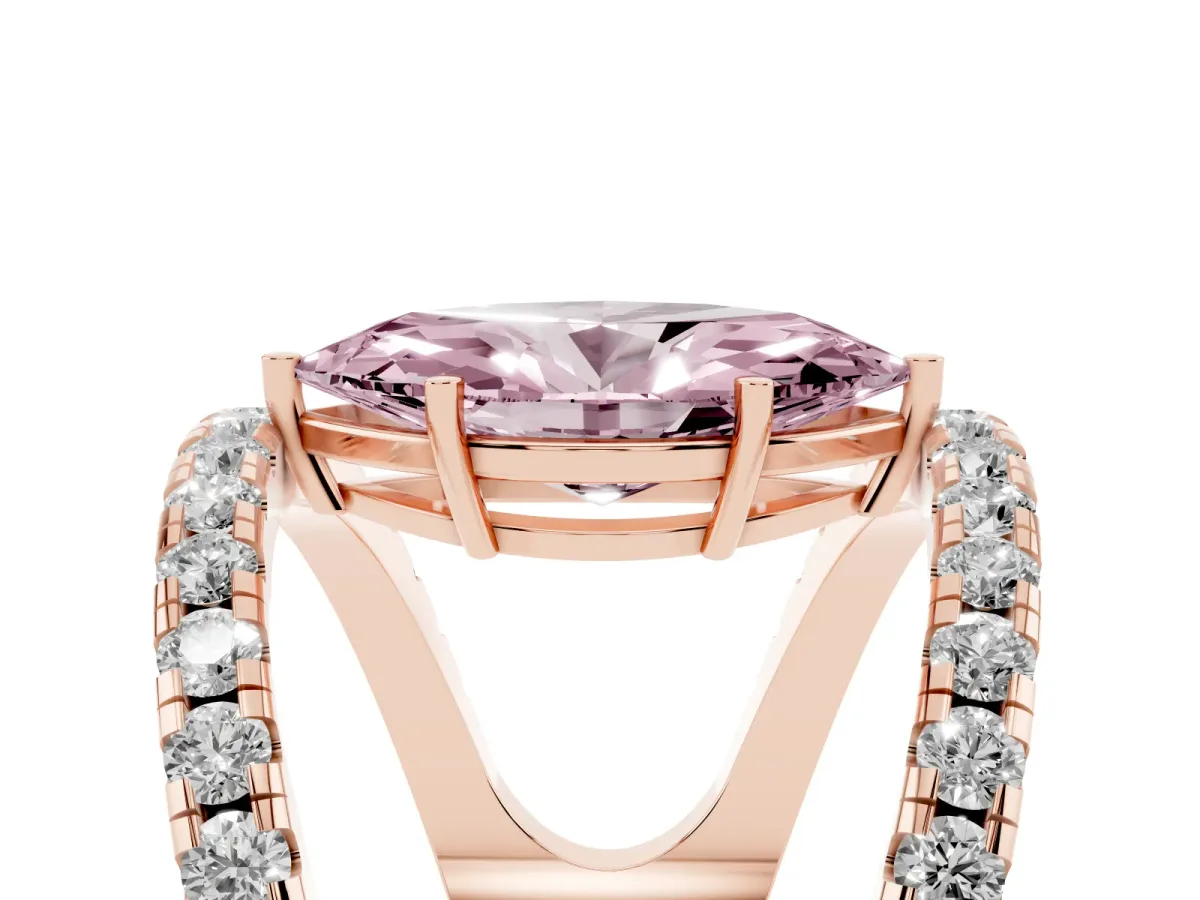 Fancy Pink Marquise Cut Solitaire Split Shank Pave Diamond Ring Rose gold