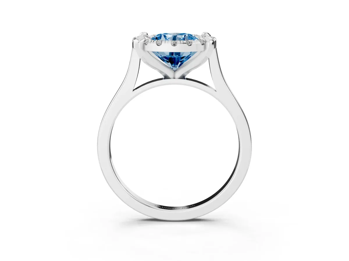 Fancy Blue Round Cut Diamond Cluster Halo Solitaire with Four-Prong Setting Platinum