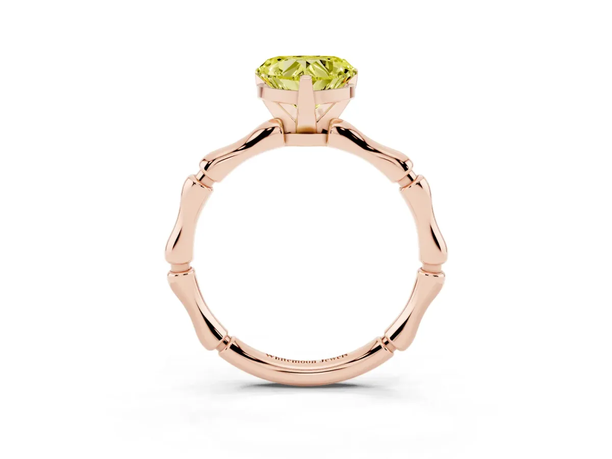 Fancy Yellow Heart Cut Solitaire Diamond Ring with Bamboo Band and Four-Prong Setting Rose gold