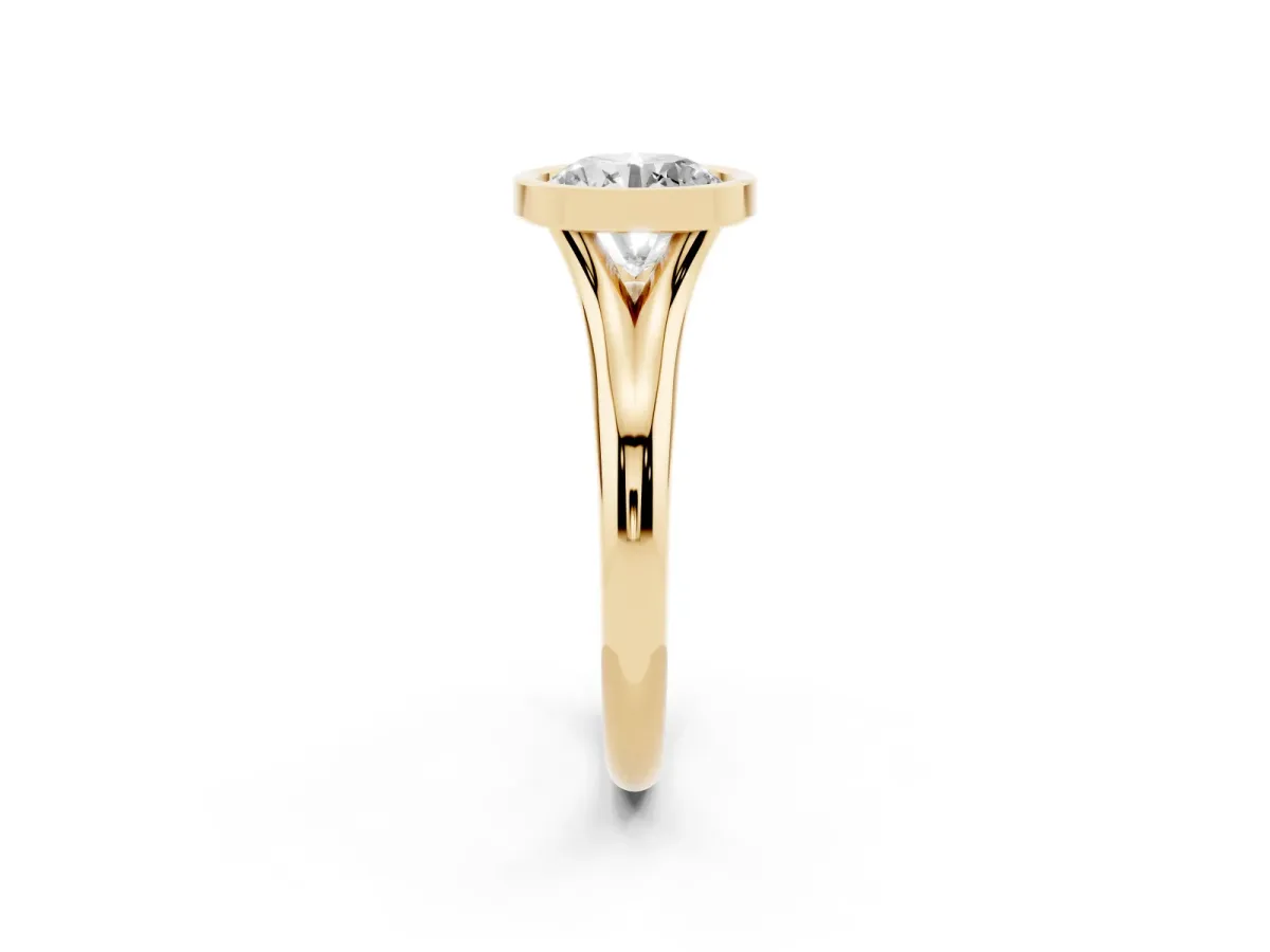 Bezel Set Round Cut Solitaire Diamond Ring with Smooth Band Yellow gold
