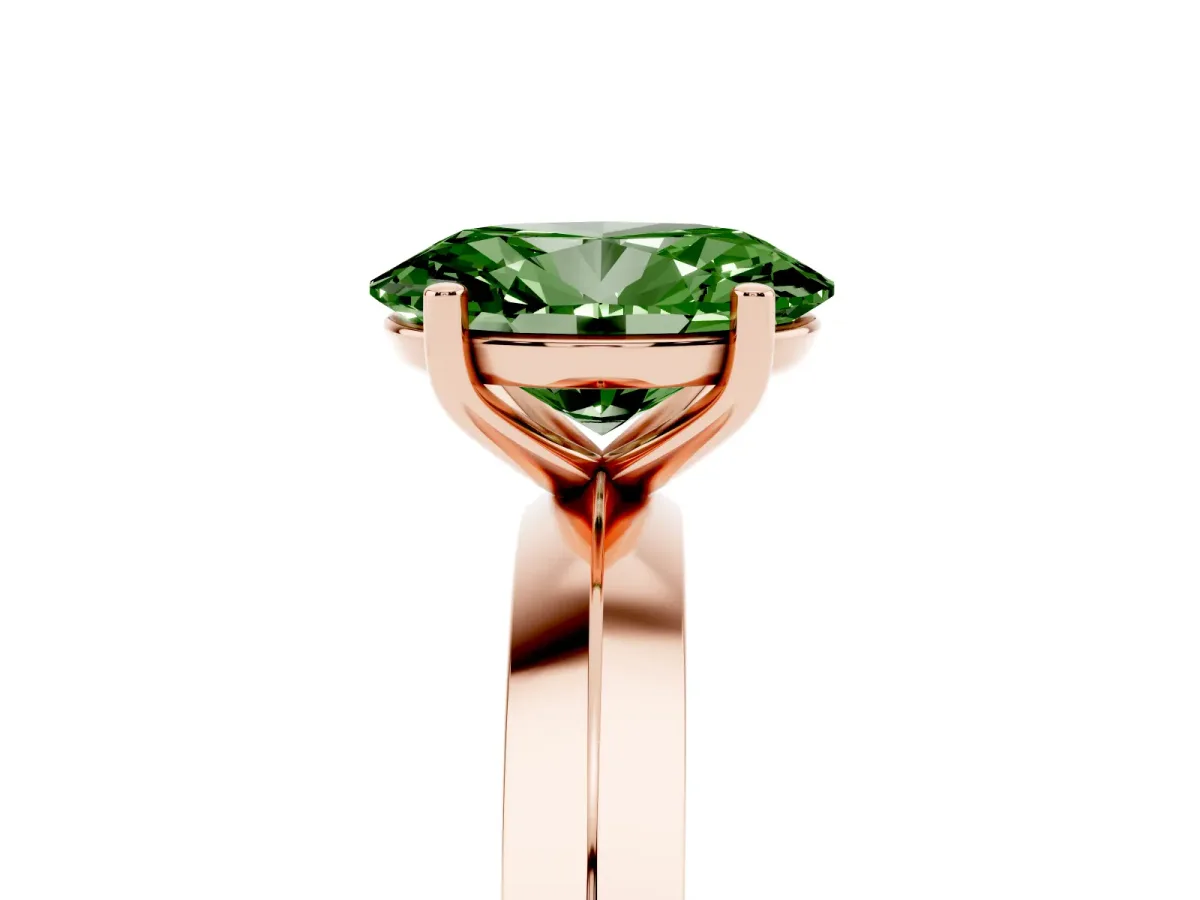 Fancy Green Oval Cut Cut Solitaire Engagement Ring with Flat Band and Four-Prong Setting Rose gold