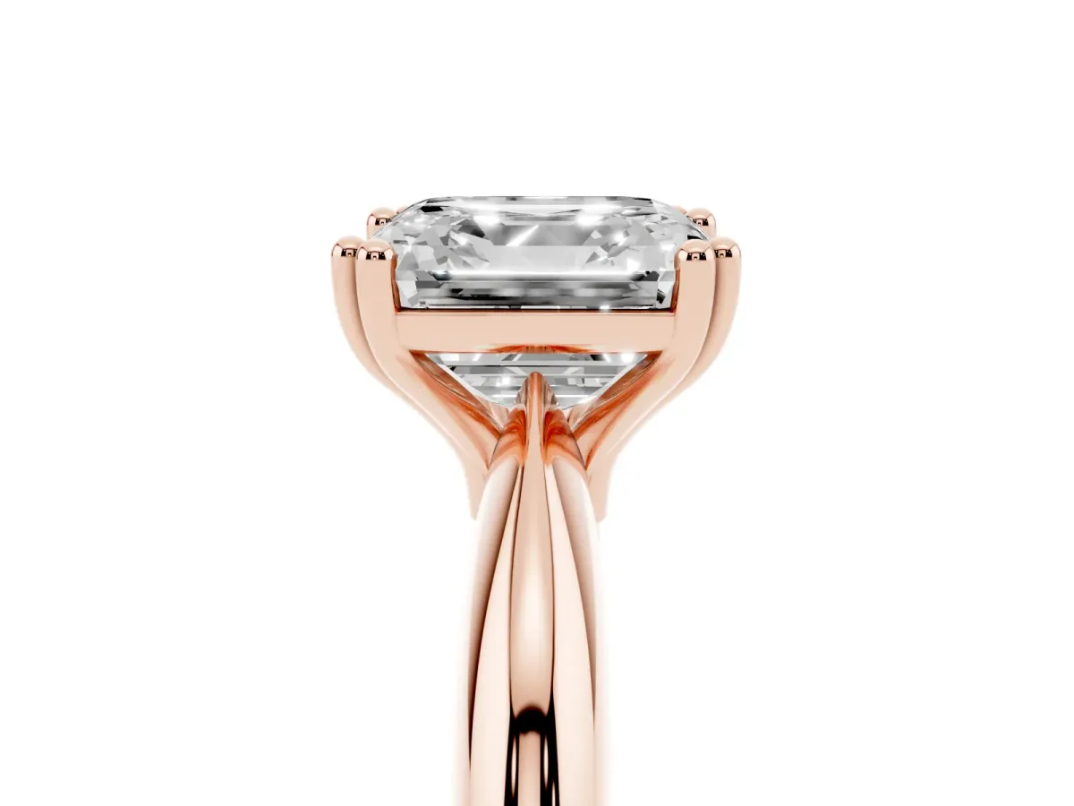 Asscher Cut Cut Solitaire Engagement Ring with Tapered Band and Four-Prong Setting Rose gold