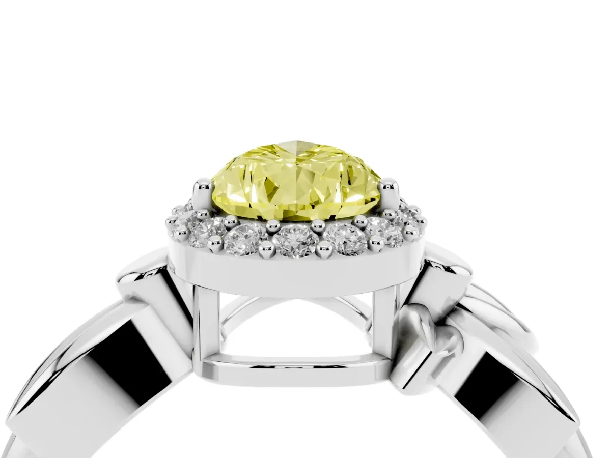 Fancy Yellow Pear Cut Halo Diamond Floral Band with Four-Prong Setting Platinum