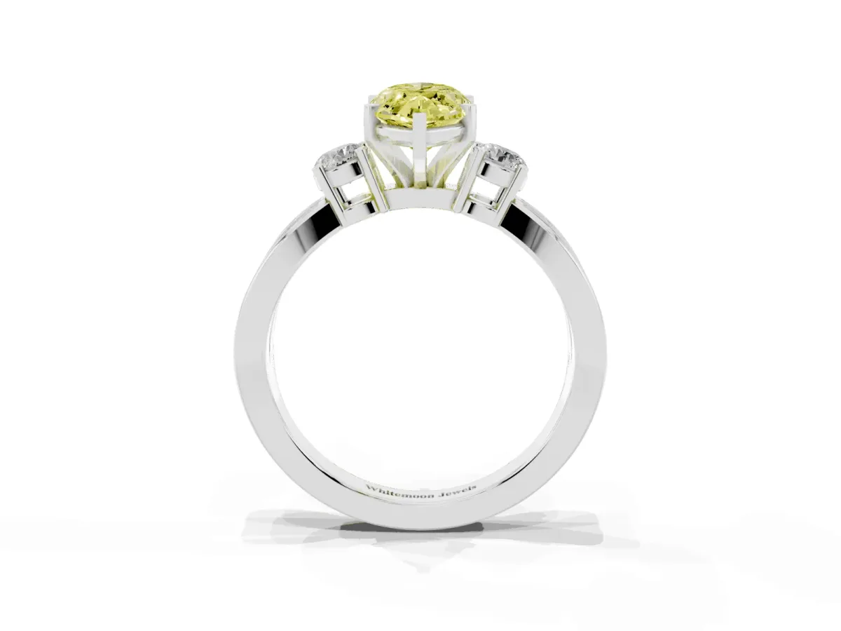 Fancy Yellow Three-Stone Marquise Cut Cut Diamond Twist Band with Prong Setting Platinum