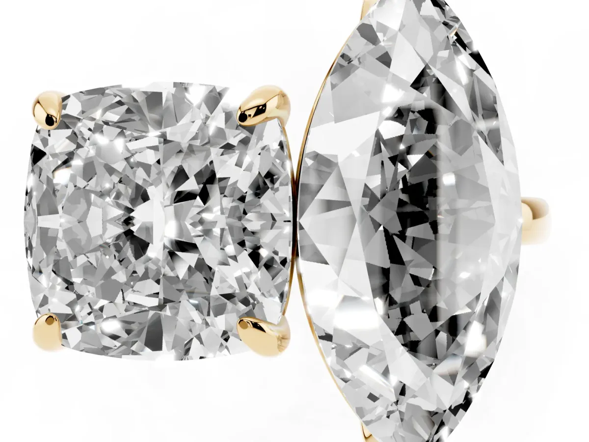 Cushion and Marquise Toi Moi Ring with Prong Setting and Plain Band Yellow gold