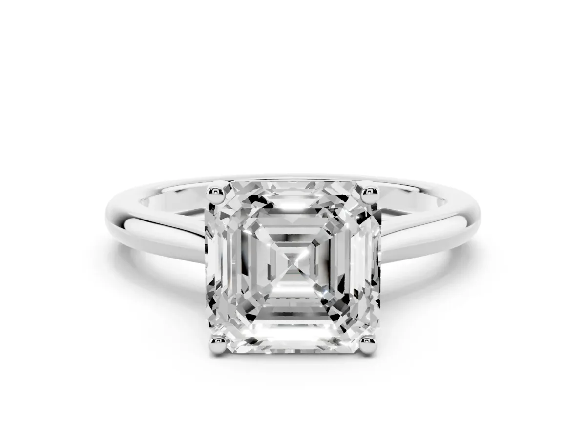 Asscher Cut Cut Solitaire Ring with Cathedral Band and Four-Prong Setting Silver
