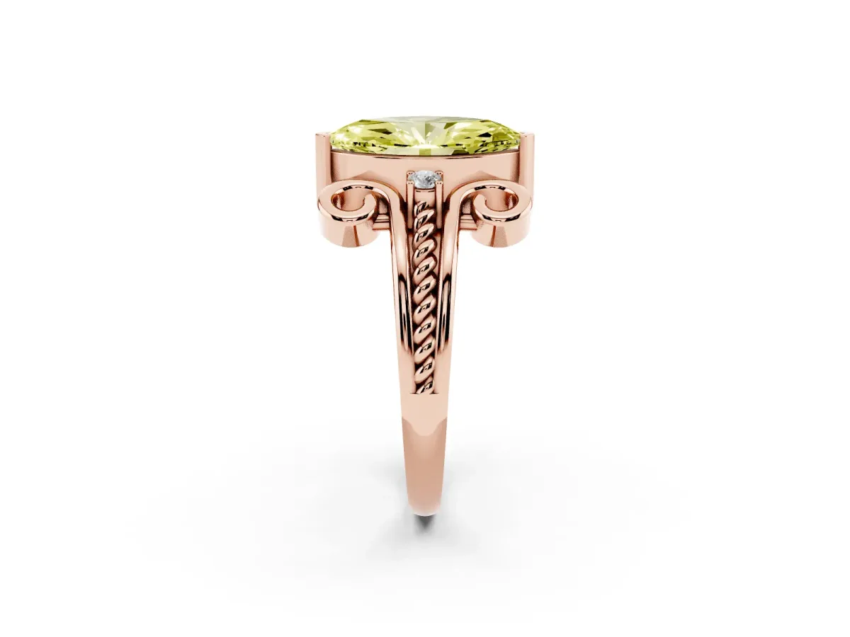 Fancy Yellow Marquise Cut Solitaire Twisted Band Scroll Prong Ring Rose gold