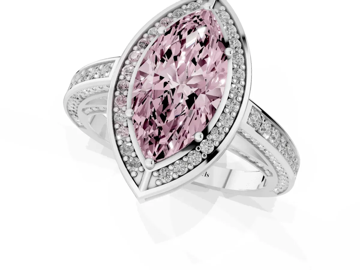 Fancy Pink Marquise Cut Cut Halo Pave Split Shank Prong Setting Ring Platinum