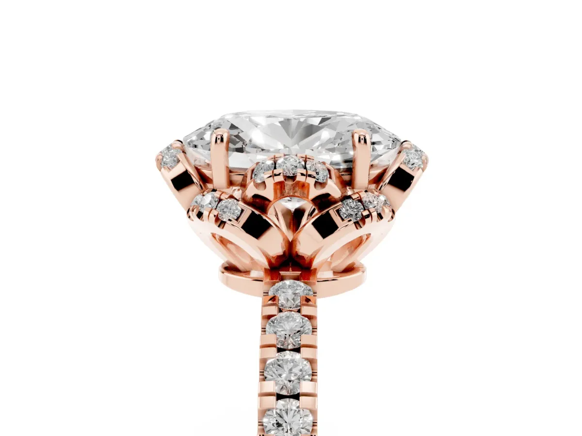 Oval Cut Halo Diamond Pave Band Ring with Four-Prong Setting Rose gold
