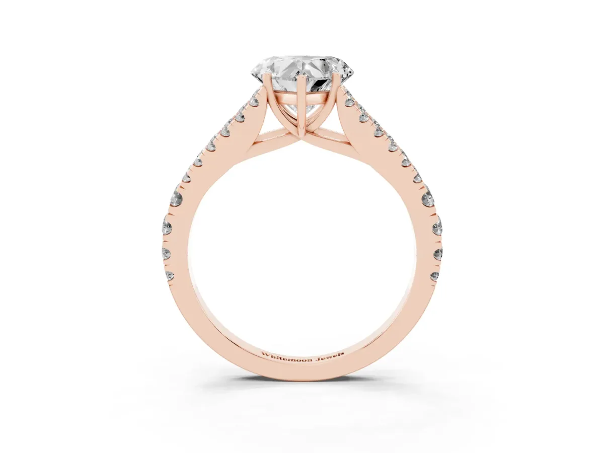 Heart Cut Diamond Split Shank Engagement Ring with Round Pavé and Prong Setting Rose gold