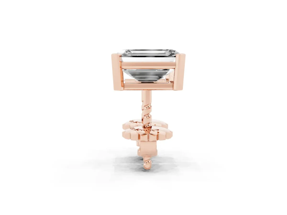 Emerald Cut Diamond Stud Earrings Rose gold