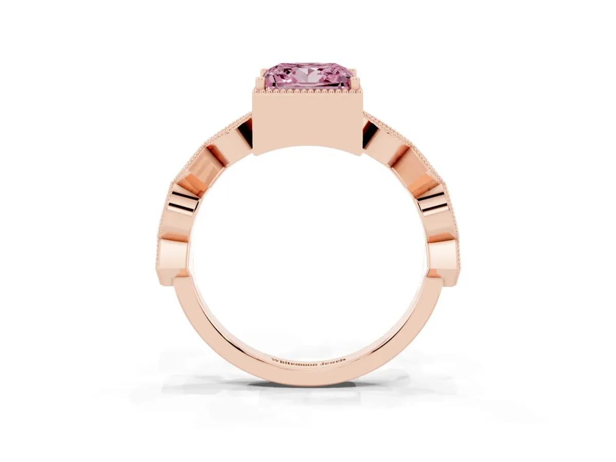 Fancy Pink Princess Cut Milgrain Marquise Diamond Twist Band Ring Rose gold