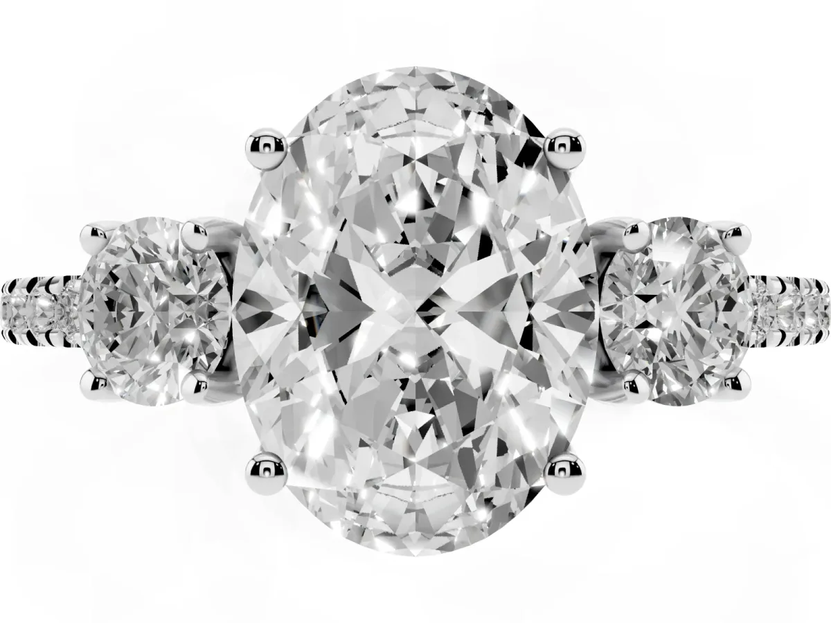 Three-Stone Oval Cut Cut Diamond Pavé Band with Prong Setting Silver