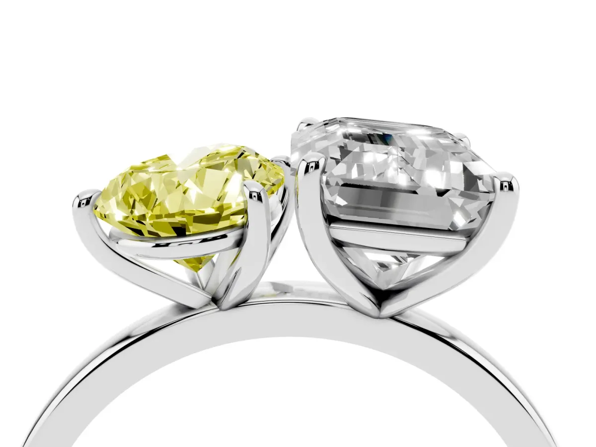 Fancy Yellow Pear Cut and Emerald Cut Toi Moi Ring with Prong Setting Silver
