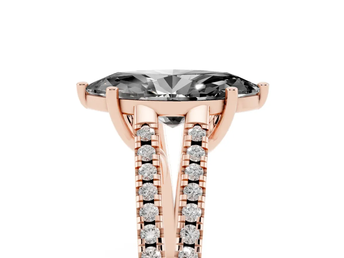 Fancy Black Marquise Cut Diamond Solitaire Engagement Ring with Split Shank Pavé Band Rose gold