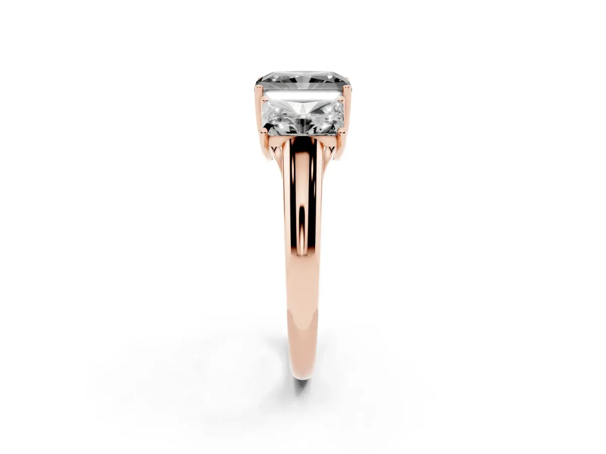 Fancy Black Three-Stone Radiant Cut Diamond Engagement Ring with Prong Setting Rose gold