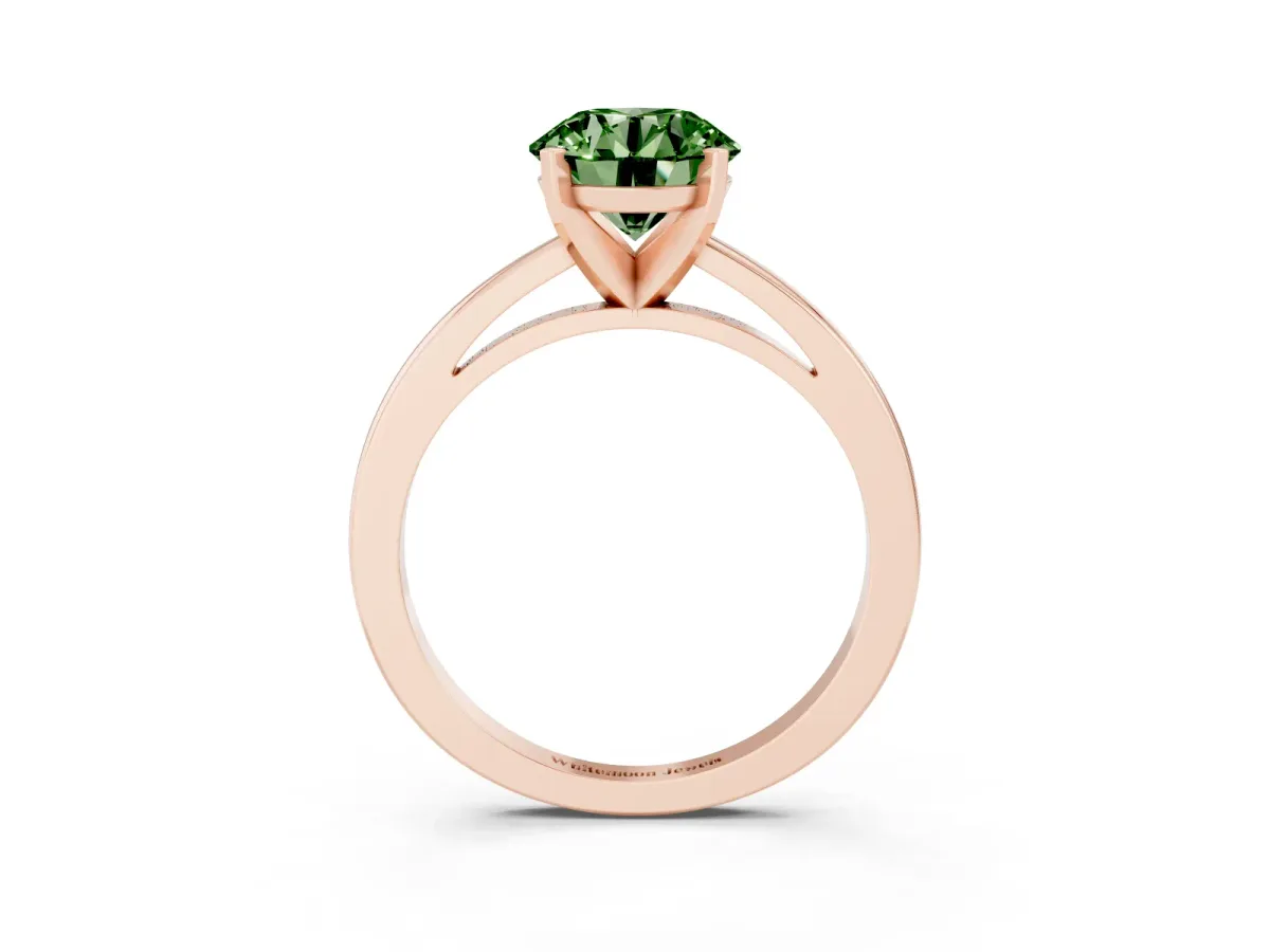 Fancy Green Round Cut Solitaire Diamond Engagement Ring with Four-Prong Setting on a Classic Band Rose gold
