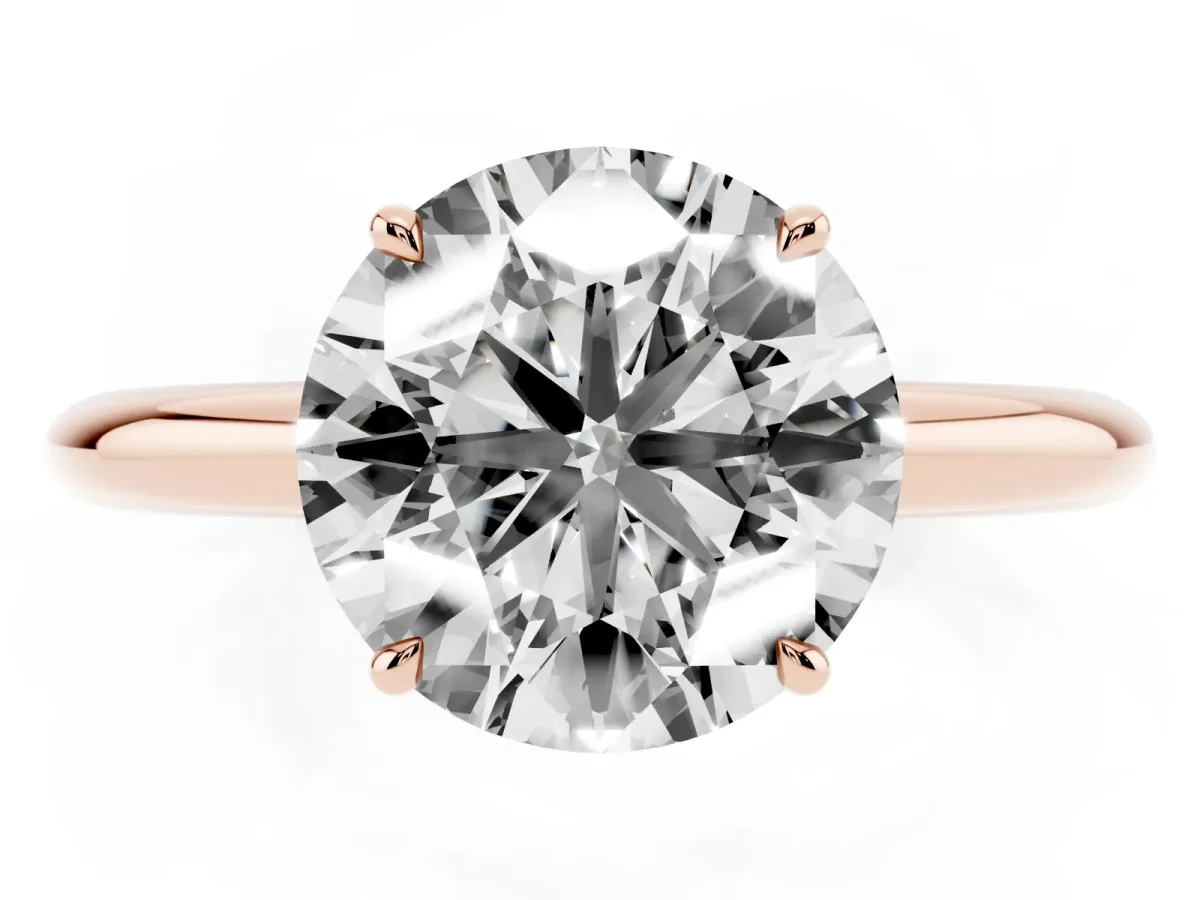 Round Cut Brilliant Solitaire Engagement Ring with Six-Prong Setting and Classic Band Rose gold