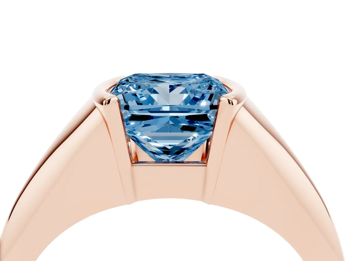 Fancy Blue Princess Cut Solitaire Tension Set Diamond Ring Rose gold